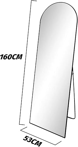 Kapler Miroir sur pied arrondi - 160 x 53 cm - Noir - Pour Deman - Montage mural - Décoration de salon - Nail Gallerys