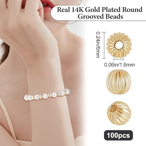 Beebeecraft 200 pièces 4 Perles Plaquées Or 24K 3.5 mm 4 mm 5 mm 6 mm Rondes Lisses Entretoises Résistantes au Ternissement sans Couture pour Collier Bracelet Boucle d'oreille Fabrication de Bijoux - Nail Gallerys