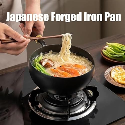 Poêle japonaise en fonte, poêle en fonte non revêtue, 24 cm, forgée à la main, antiadhésive, durable et inoxydable, pour cuisinière à gaz, poêle à sauter à fond rond avec couvercle. (24cm,D,1) - Nail Gallerys