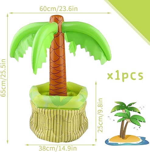dellyy Palmier Gonflable, Glacière Gonflable Forme de Palmier, Coffre Trésor Gonflable, Refroidisseur de Piscine, Bar Piscine Flottant, pour Décoration Fête d'Été sur Plage Piscine (Coffre au trésor) - Nail Gallerys