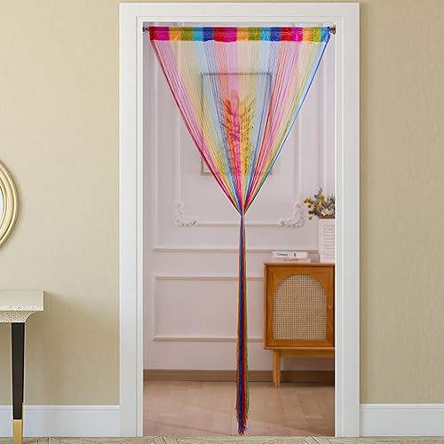 Highdi Rideau de Porte, Rideau Anti Mouche, Moustiquaire de Porte Entrée et Exterieur, Separation de Piece pour Fenêtre de Cuisine, Chambre et Salon, Motifs Colorés (Arc-en-Ciel,100x200cm) - Nail Gallerys