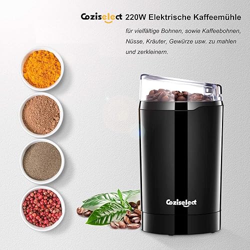 Moulin à Café Électrique, Coziselect Broyeurs Grains Épices Fruits Secs Moudre, Capacité 75 g, 220W, Noir - Nail Gallerys