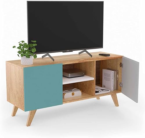 IDMarket - Meuble TV 113 cm scandinave Alice Bleu, Gris et Blanc - Nail Gallerys