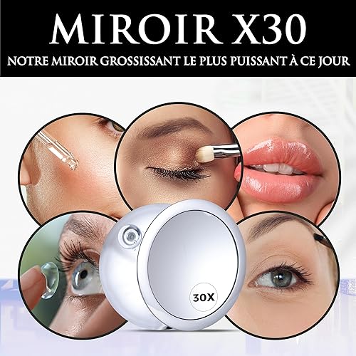 Miroir Grossissant x30 avec Ventouse - Petit Miroir Mural de Salle de Bain pour Le Maquillage et Les Soins de Précision, 15 Centimètres (Chrome) - Nail Gallerys