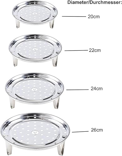 4 Pièces Vapeur Plateau Rond Cuiseur Vapeur Rack Cuisson Vapeur Support Panier Vapeur Plateau Rond Cuiseur Vapeur Rack avec Amovible Jambes Vapeur Rack pour Pot Autocuiseur Panier 20/22/24/26cm - Nail Gallerys