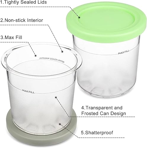 XQZMD Lot de 4 bacs à glace pour crème glacée, tubes Creami pour Ninja Creami, réutilisables, accessoires de machine à glace ninja avec couvercle (4) - Nail Gallerys