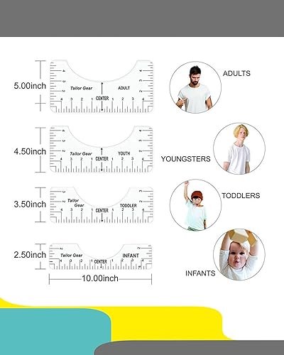 KGDUYC Règles de couture - 5pcs Guide de Règle de T-Shirt,Outils d'Alignement de T-Shirt Règles d'Alignement de T-shirt Règles de Centrage avec 1Ruban à Mesurer Souple pour adultes et jeunes enfants - Nail Gallerys