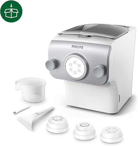 Philips Machine à Pâtes - Entièrement Automatique, Pesée Automatique, 4 Disques de Mise en Forme, Argent/Blanc (HR2375/00) - Nail Gallerys