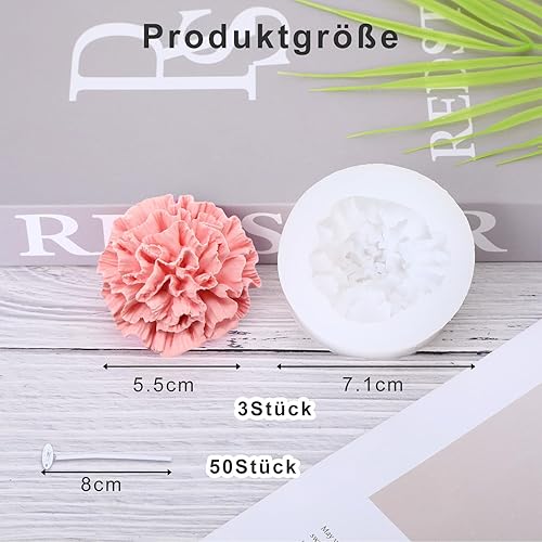 Lot de 3 Moule Bougie Fleur et 50 mèches de bougie - Roses - Œillet de pivoine - Moule Silicone Bougie, Moule Bougie Silicone, Moule Silicone Fleur, Moule Fleur - Nail Gallerys
