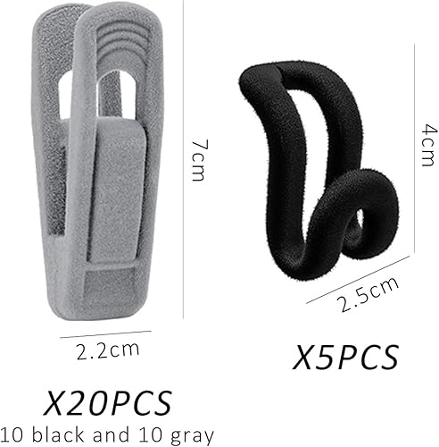 Lot de 20 Clips Floqués, 5 Connecteurs de Cintres, Pinces à Pantalons et à Linge Solides, Crochets de Connexion pour Cintres, Pinces en Flanelle et en Feutre - Nail Gallerys