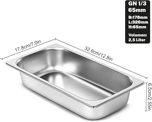 Cokaca Bac Inox Alimentaire Lot de 3 Plat Inox Rectangulaire - 32,5 x 17,5 x 6,5 cm - Bac Gastro Inox Adapté aux Fours et Réfrigérateurs de Cuisine de Restaurant Gril Gâteaux - Nail Gallerys