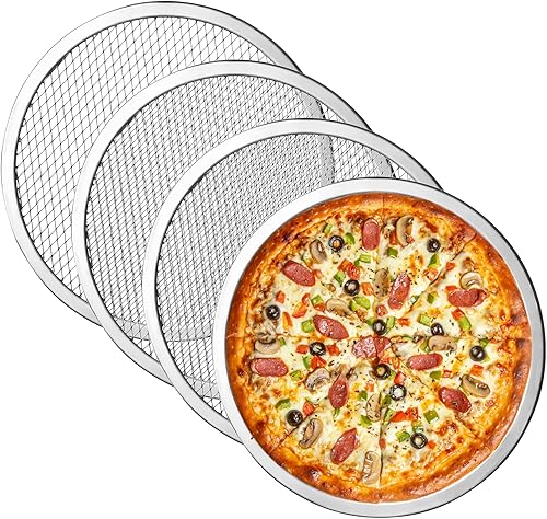 Vegena Lot de 4 plaques à pizza en maille de 30,5 cm - Antiadhésives - Plaque à pizza ronde en aluminium - Pour four, maison, restaurant - Nail Gallerys