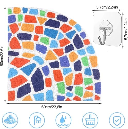 Tapis de Douche d'angle antidérapant, Tapis de Douche d'angle, Lavable, avec Trous de Drainage, Tapis de Douche incurvé pour Douche intérieure, PVC, 60 x 60 cm - Nail Gallerys