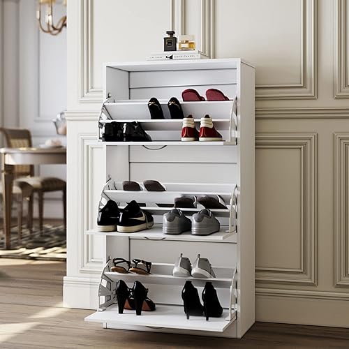 SIRHONA Meuble à Chaussures Blanc - Entrée Meuble de Rangement à Chaussures en bois 63 x 30 x 120cm - Nail Gallerys