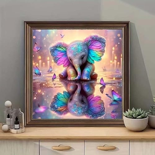 Kit de Diamond Painting 5D Peinture diamant éléphant et papillon, Peinture au diamant pour adultes et débutants Kit de peinture diamant à faire soi-même décoration murale pour la maison 30x30cm - Nail Gallerys