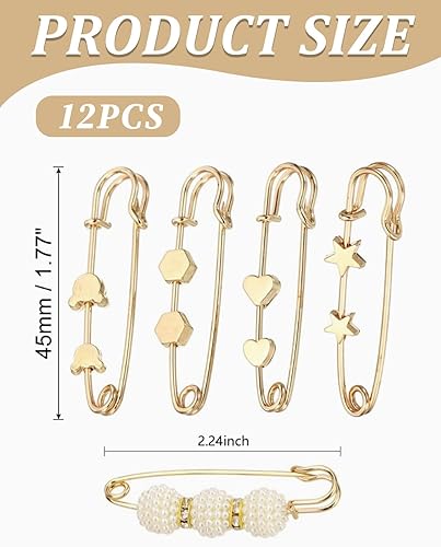 JEXOWIQ Épingles à nourrice,12 pcs jupe dorée revers vêtements de sécurité pour femmes robes boucles tendeur de taille collier boucle accessoires alliage décoration pantalon boutons réglables broches - Nail Gallerys