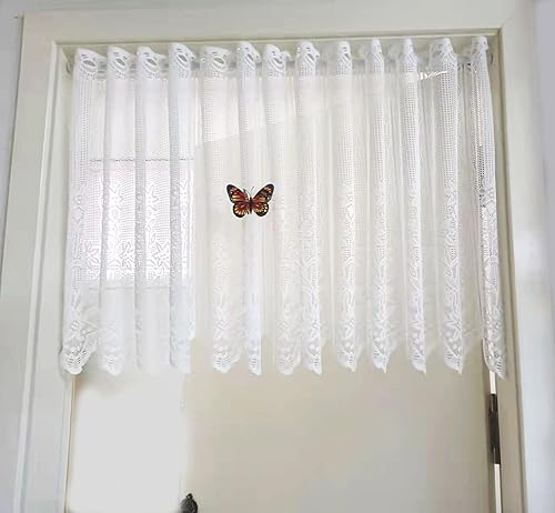 Yaland Rideau brise-bise long jacquard en dentelle - Style maison de campagne - Vintage - Blanc (l x H 110 x 45 cm) - Nail Gallerys