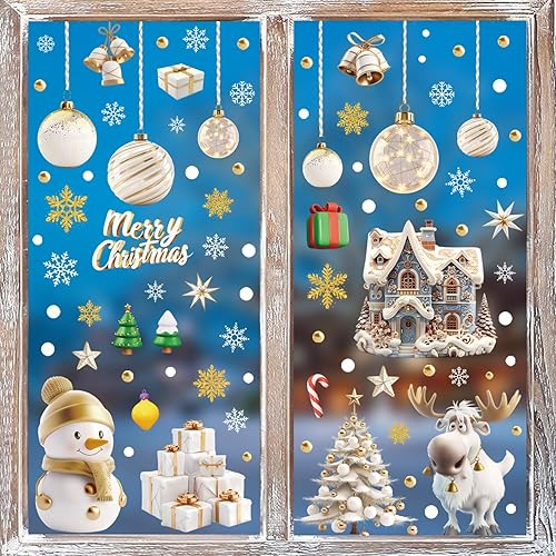 110 Pièces Stocker Stickers Noel Fenetre Grand Reutilisable Autocollant Noel Fenetre Blanc Decoration Stickers Noel Fenetre Réutilisable Decoration Noel Fenetre Electrostatique PVC Autocollant - Nail Gallerys
