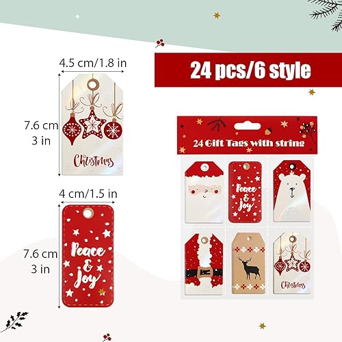 24Pcs Etiquette Cadeau Noël Cartonné avec Ficelle “Merry Christmas” Décoration pour Emballage Cadeau et Sapin (A) - Nail Gallerys