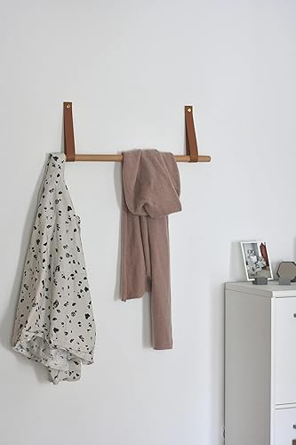 anaan Bridge Tringle à Vêtements Murale avec Cuir Porte Manteau Cintre Mural Hanger en Bois Rangement pour Serviettes Porte Ustensiles Cuisine Murale moderne Désign 60cm - Nail Gallerys