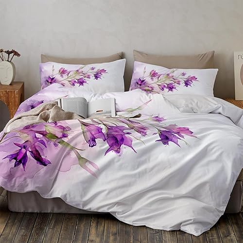 MULERN Housse de Couette 3 pièces avec 2 Taies d'oreiller 65x65 cm, Violet Fleurs Motif Onirique Aquarelle Parure de lit 240x260cm Adulte, Douce Microfibre Fermetures éclair, Rose - Nail Gallerys