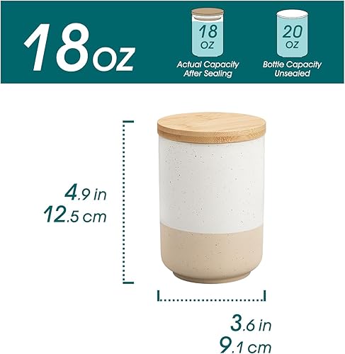 vancasso Sabine Lot de 4 boîtes en céramique avec couvercles hermétiques en bois – Petit rangement de cuisine pour café, sucre, thé et épices (510,3 g chacune) – Bocaux de comptoir compacts - Nail Gallerys