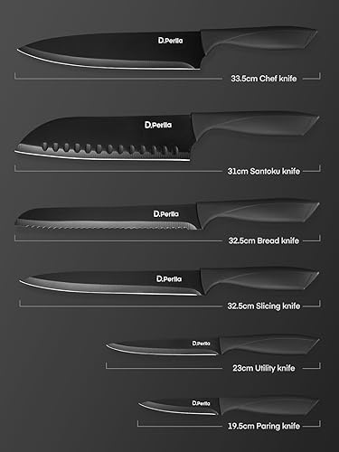 D.Perlla Couteau Cuisine Noir 6 Pièces Set Couteaux de Cuisine en Acier Inoxydable Extra Tranchante Couteaux de Table avec Manche Ergonomique, Noir - Nail Gallerys