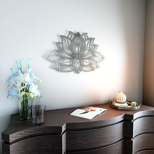 IWA CONCEPT Décoration murale en métal mandala 3D | la chambre à coucher, cadeau de pendaison de crémaillère, décoration de bureau, décoration de salon, cadeau de Nouvel An | (91 x 59 cm, doré) - Nail Gallerys