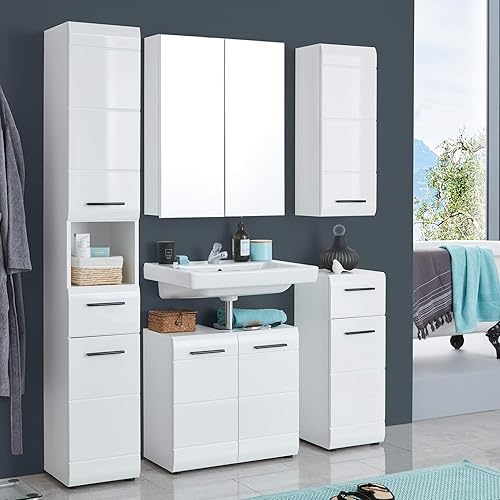 trendteam smart living 1116-501-01 Skin Placard Murale de Salle de Bain Blanc Ultrabrillant LxHxP 30x77x23 cm - Nail Gallerys