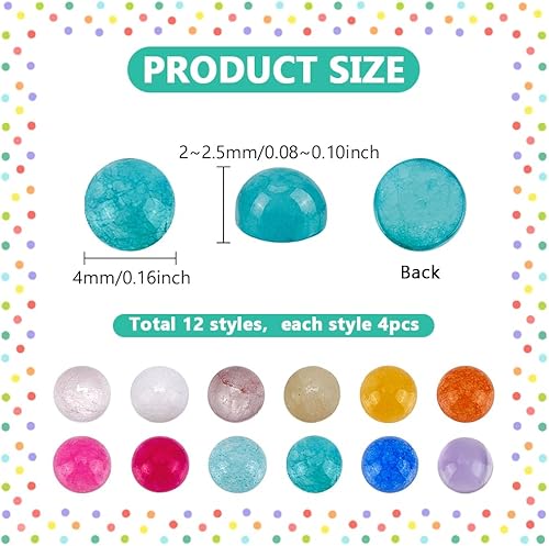 PH PandaHall 48pcs 4mm Cabochon en Pierre Précieuse Perles Pierres Naturelles 12 styles Perles en Cristal Demi Rond à Dos Plat pour Boucles D'Oreilles Bracelets Fabrication de Bijoux et Artisanat - Nail Gallerys