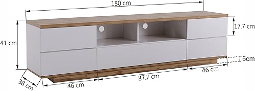 Winmores Meuble TV moderne en bloc de couleur blanche, meuble TV avec grain de bois, 180 cm (180 x 38 x 46 cm) - Nail Gallerys
