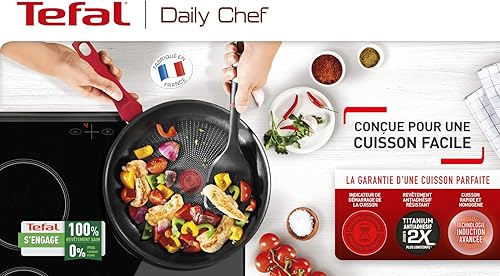 Tefal Daily Chef Faitout (5 L) + Couvercle verre, Durable, Résistant, Facile à nettoyer, Revêtement Antiadhésif, Thermo-Signal, Cuisine saine, Induction G2734602, Rouge Surprise, 24 cm - Nail Gallerys
