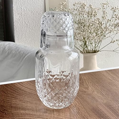 Carafe à Eau de Chevet avec Tasse en Verre, Lot de 2 Carafes à Eau de Chevet Vintage avec Gobelet, Carafe à Eau en Verre Cristal, Carafe à Eau de Nuit, Pichet Distributeur pour Salle de Bain,(B) - Nail Gallerys