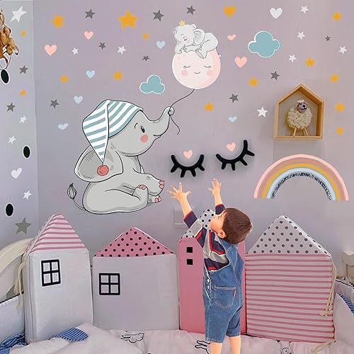 Stickers Mural Éléphant Lumineux, Autocollant Mural Lune Étoile Fluorescent, Lumineuses Wall Stickers, Phosphorescentes Stickers Muraux Amovible, Cadeau pour D'enfants Garçons Fille Chambre DIY Décor - Nail Gallerys