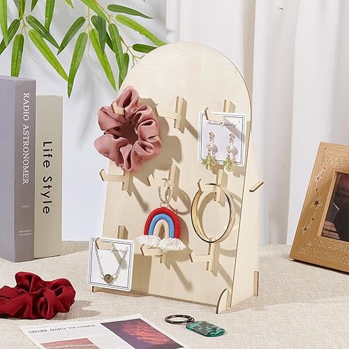 PH PandaHall 2pcs présentoir à Bracelets en Bois Perforé en Forme D'Arche Support de Bureau en Panneau Perforé avec 9 crochet pour Collier Serre Tête Porte Clés 30x18x10cm - Nail Gallerys