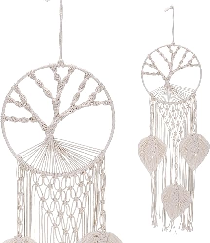 Marstey Attrape Reve Macrame, 85 x 20 cm Grand Bohème Attrape-rêves Faite Main Capteur de Rêves en Plumes Tenture Capteur de Rêves Tapisseries Tissées en Coton pour Chambre à Coucher - Nail Gallerys