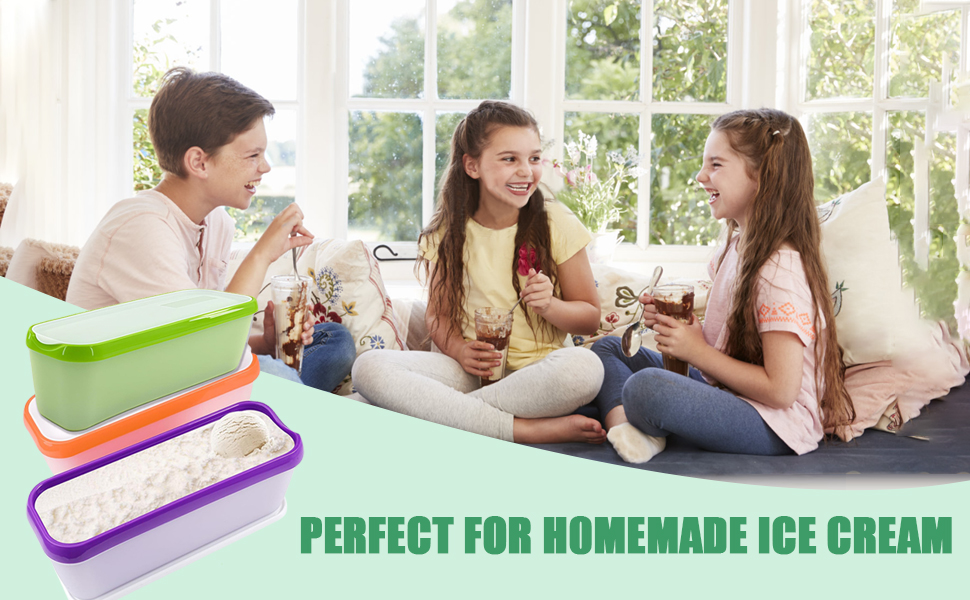 Lot de 3 bacs à glace pour crème glacée, 1,5 l, réutilisables