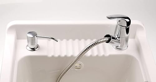 ADGO Ensemble évier + meuble de base 60 x 60 cm avec sous-armoire, porte-savon, robinet avec tête extensible, meuble de base avec 2 portes, partie râpe pour lavage, siphon, couleur blanc/argenté - Nail Gallerys