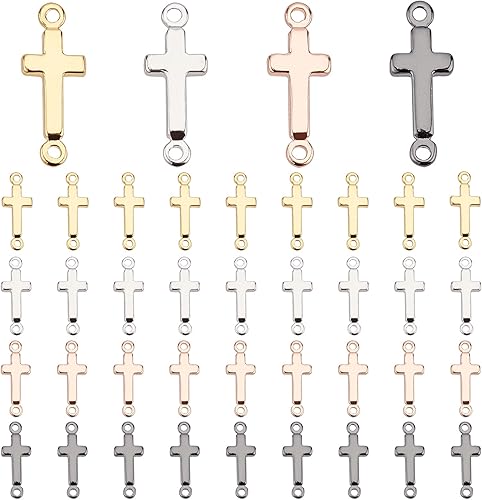 PH PandaHall 40pcs Croix Pendentif Liens 4 Couleurs Double Boucle Croix Liens Centre 18K Plaqué Or Pendentifs Charmes pour Collier de Prière Fabrication de Bijoux Party Favor - Nail Gallerys