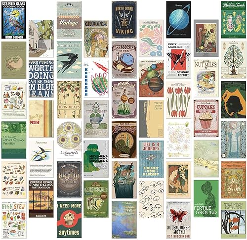 Bailinks Lot de 50 Cartes Postales Aesthétiques, Décoration Murale avec Affiches Artistiques, Décoration Intérieure, Idéal pour Chambres, Dormitoires, Comprend Points d'Adhésion (STYLE02) - Nail Gallerys
