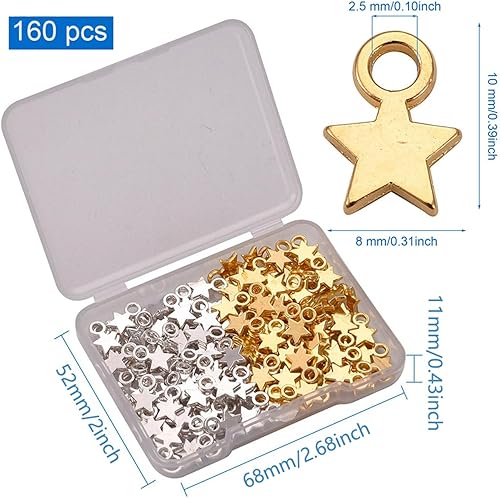 160 Pièces Breloques Étoiles, Or et Acier Inoxydable Couleur Mini Pendentif Charm, Bijoux Fabrication, pour Bracelet et Collier Bricolage Artisanat - Nail Gallerys