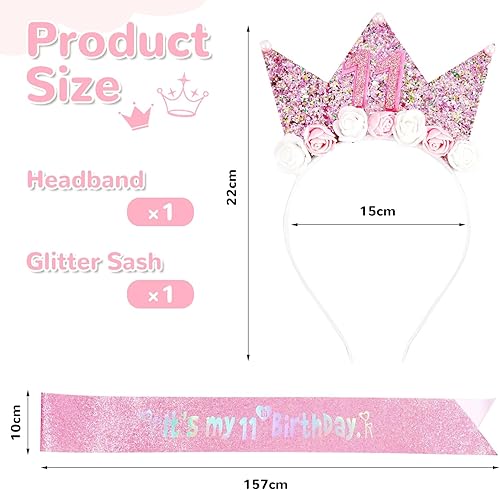 LunarCharm Décorations pour Le 11e Anniversaire des Filles, Serre-tête et écharpe Scintillante pour Les Filles de 11 Ans comme décoration d'anniversaire, Serre-tête Couronne de Princesse - Nail Gallerys
