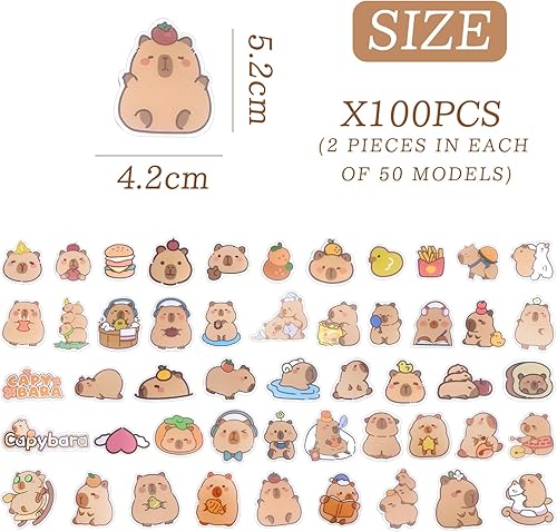 EHDWXVZM 100 Autocollants Capybar, Animaux De Dessins Animés Mignons, Autocollants De Graffitis Étanches Drôles, Bricolage -Case -Wasser -Wasser -Wasser -Wasser -Wasserbechere Autocollants. - Nail Gallerys