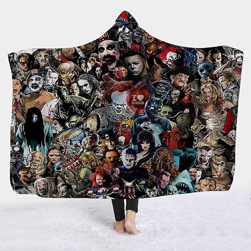 ESTYLE Couverture à capuche avec personnage d'horreur mystérieux pour adulte – Couverture à capuche gothique Sherpa en polaire artificielle – Couverture en microfibre (A, 200 x 150 cm) - Nail Gallerys