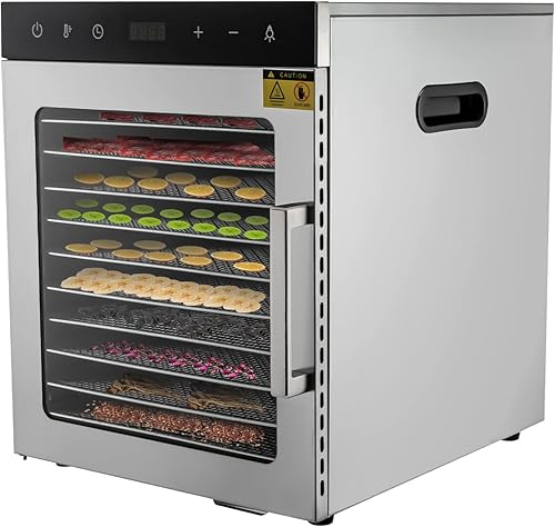 Begoniape Déshydrateur automatique en acier inoxydable 1000 W avec 10 compartiments (24 x 30 cm), minuterie 24 H, minuterie de déshydrateur silencieux, température réglable de 30 à 90 °C - Nail Gallerys