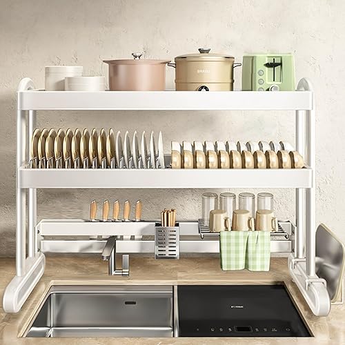 Égouttoir à Vaisselle au-Dessus de l'évier, Grand 2 égouttoir pour comptoir Cuisine, INOX avec Porte-ustensiles et bac d'égouttement 34' L x 13' W x 31' H - Nail Gallerys