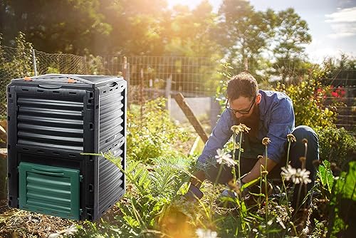 Composteur rapide en plastique robuste avec couvercle à charnière, 300 l (h 83xl 61xp 61 cm), compost 100 % plastique recyclé, fabriqué en UE - Nail Gallerys