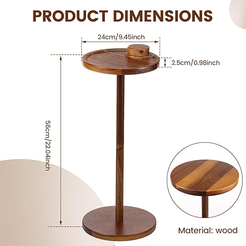 Petite table d'appoint ronde en bois avec support de téléphone et base lestée, table d'appoint pour martini et cocktail, pour salon, camping-car, bureau à domicile, 56 x 24 cm (H x l) (marron) - Nail Gallerys