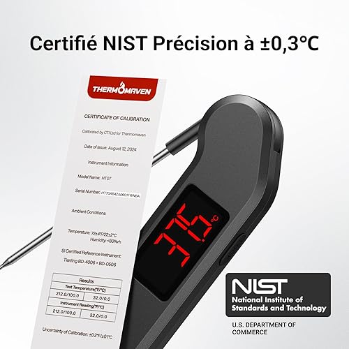 ThermoMaven Thermometre Cuisine Cuisson - 1s Lecture Instantanée, ±0,3℃ Précis Certifié NIST, IP65 Etanche Aimant Thermomètre Frigo, Ecran Grand Ambidextre, Sonde Temperature Viande Pain Gâteau Lait - Nail Gallerys