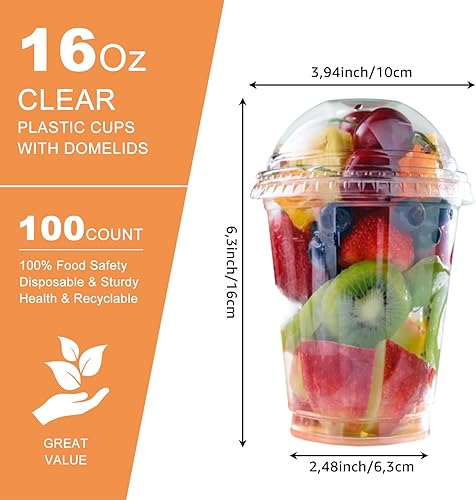 STARVAST Lot de 100 gobelets à smoothie à emporter - 473 ml - Avec couvercle dôme - Réutilisables - En plastique - Avec couvercles pour milkshakes, smoothies, café glacé, slusly et thé à bulles - Nail Gallerys